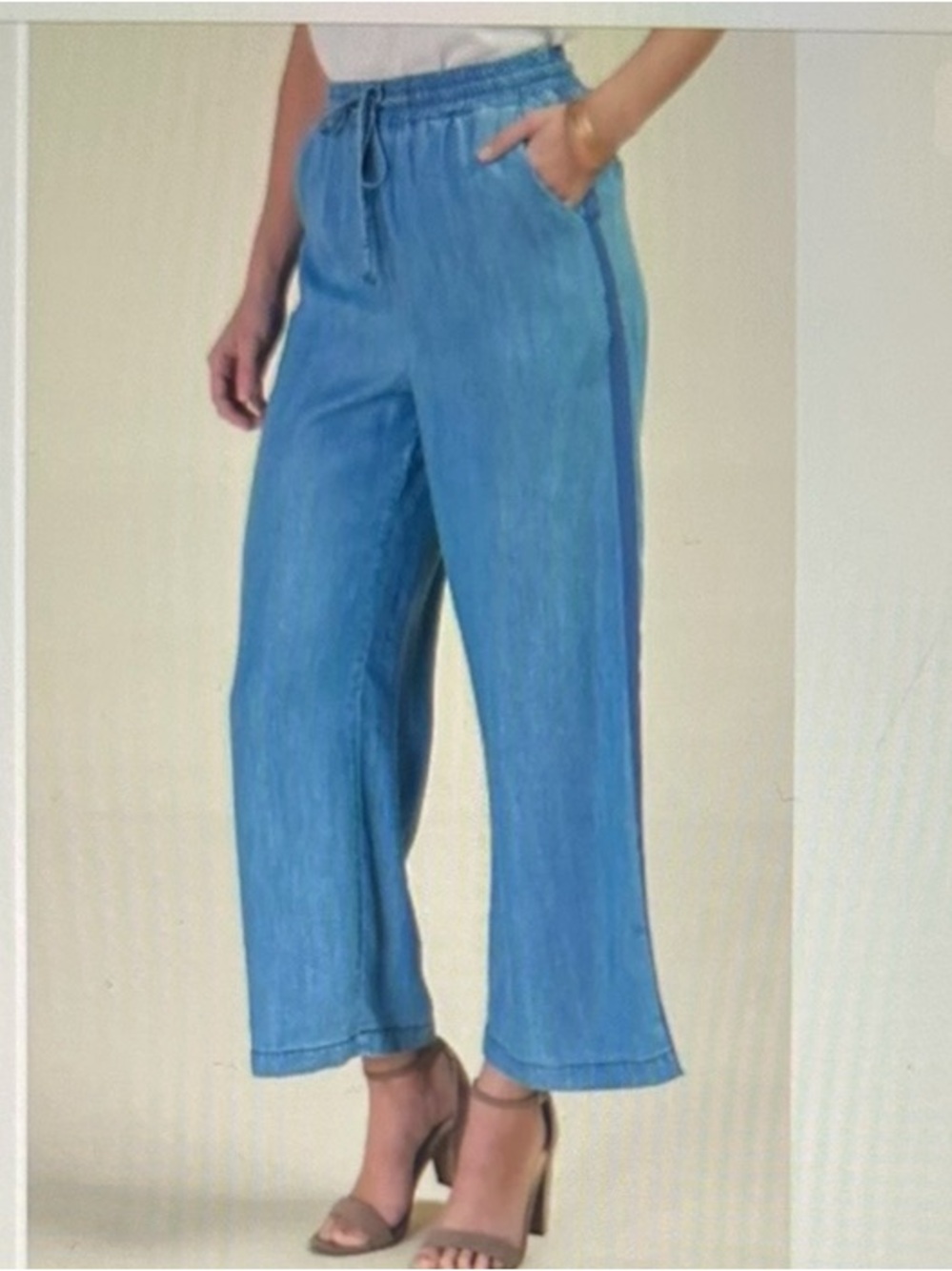 NWT Francesca’s blue rain wide leg elastic waist pull on pants sz M lyocell blue